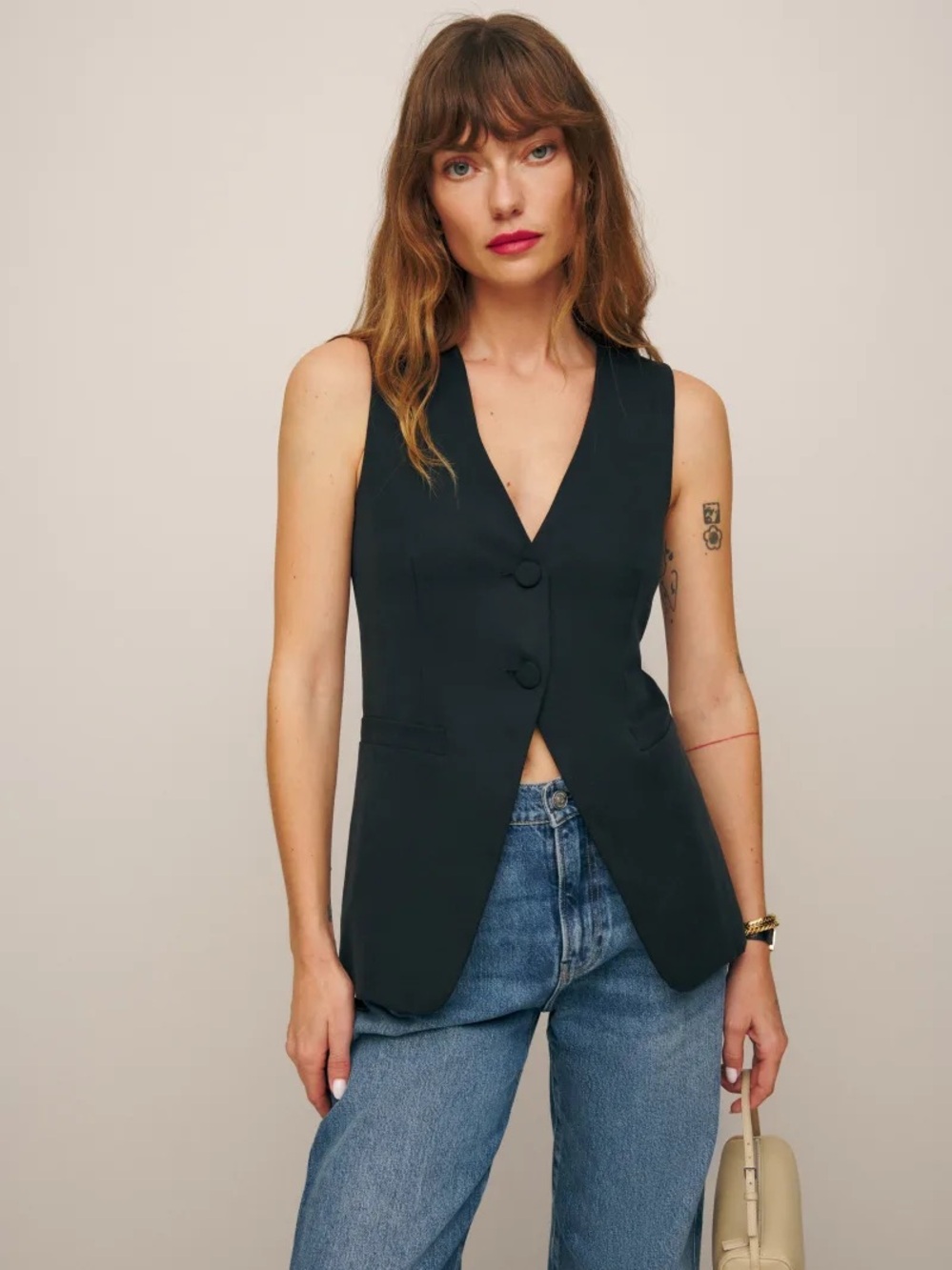 Reformation Casey Vest in Black  - size XS - Sleeveless Tailored Vest 100% Linen